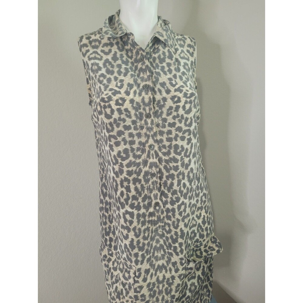 Equipment Small dress 100% silk animal print button pockets cap sleeve light